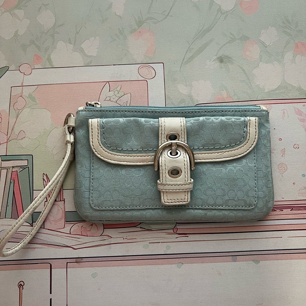 Coach Light Blue and Cream Wristlet